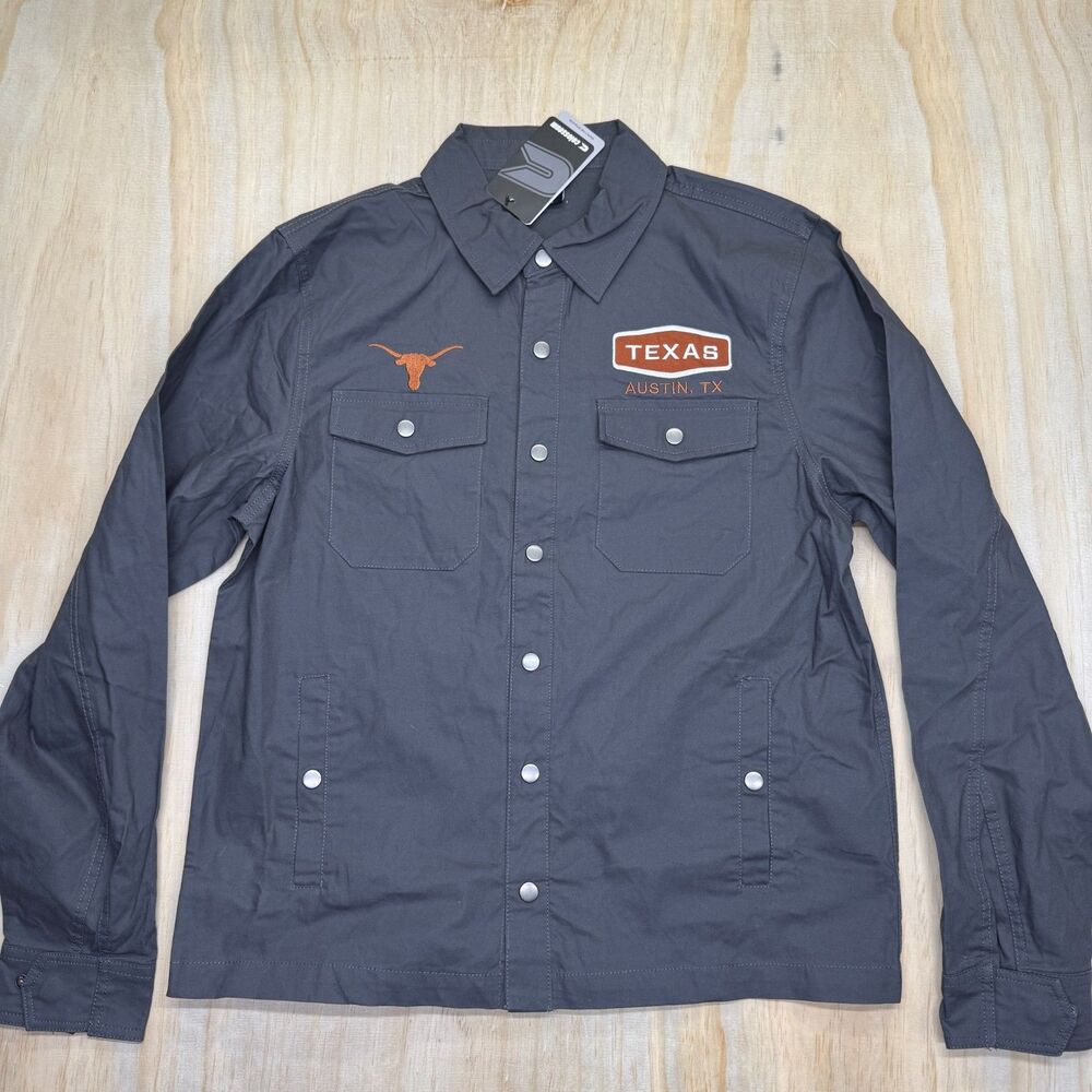 NEW Texas Longhorns Colosseum Slate Canvas Overshirt Long Sleeve SM Gray